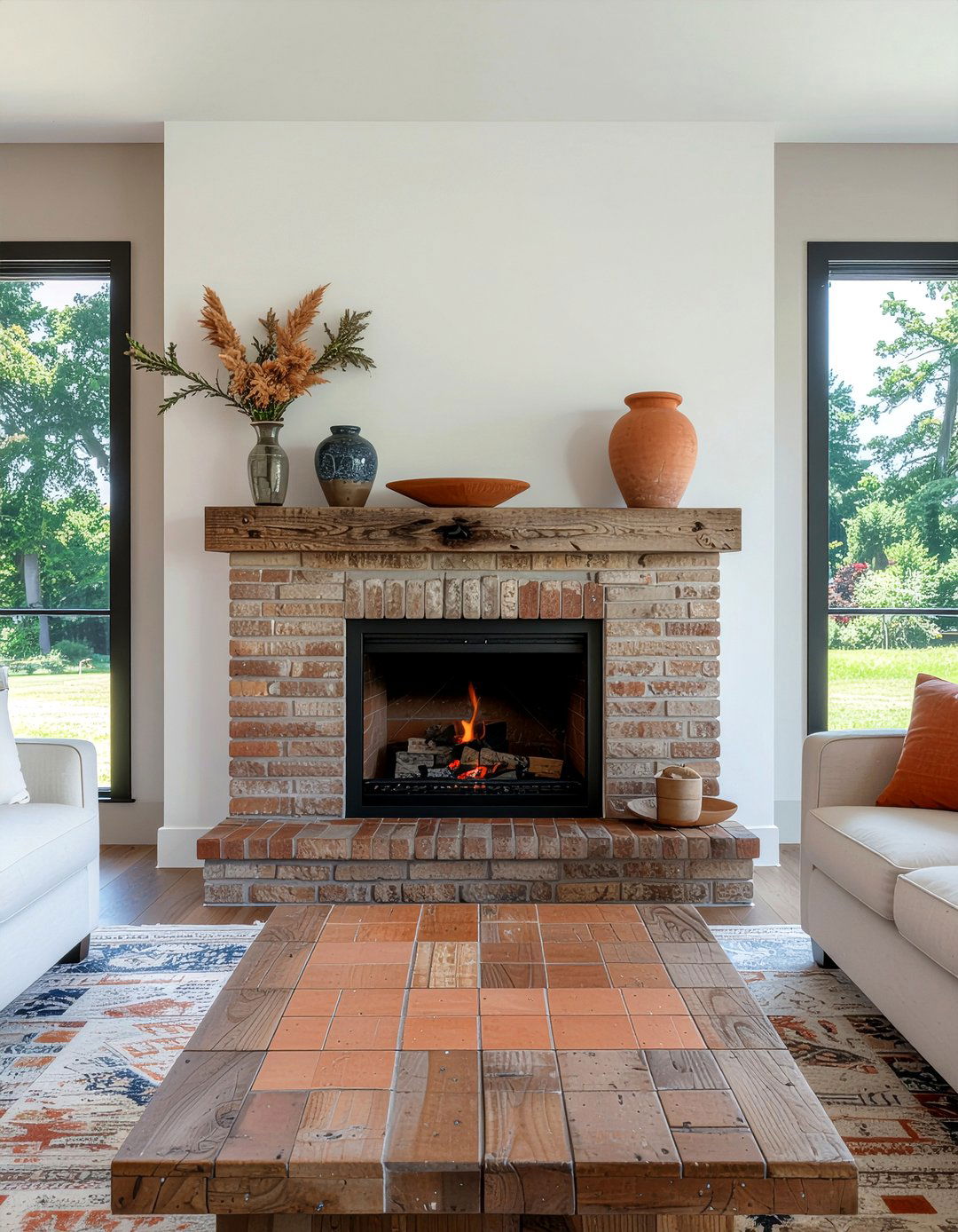 Terracotta fireplace wall - 30 terracotta living room ideas