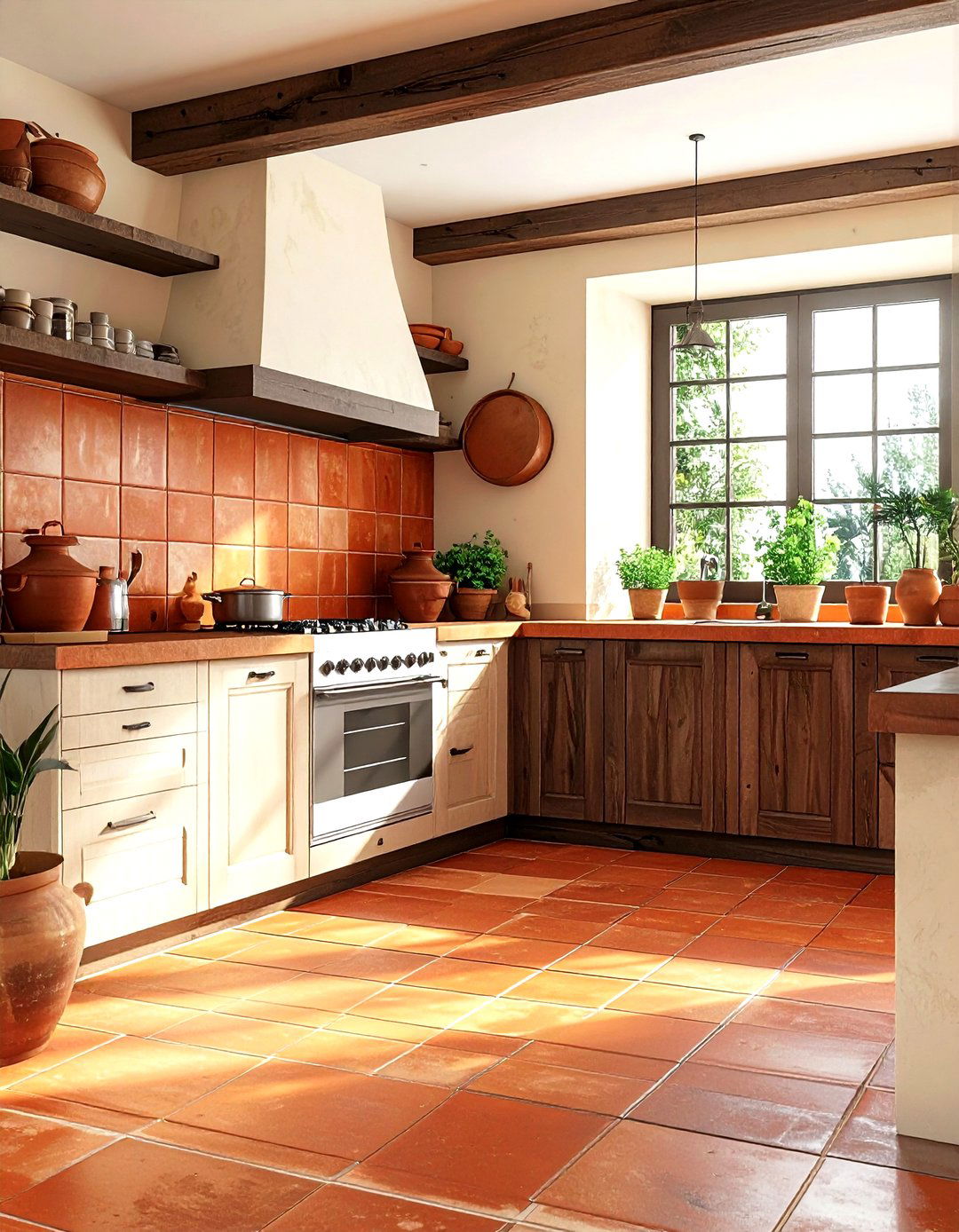 Terracotta floor tile - 30 Mediterranean kitchen ideas