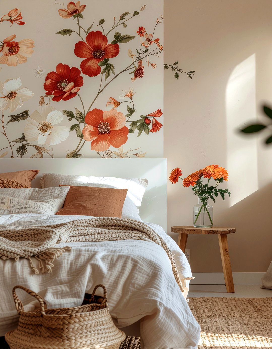 Terracotta floral wallpaper - 30 bedroom botanical wallpapers