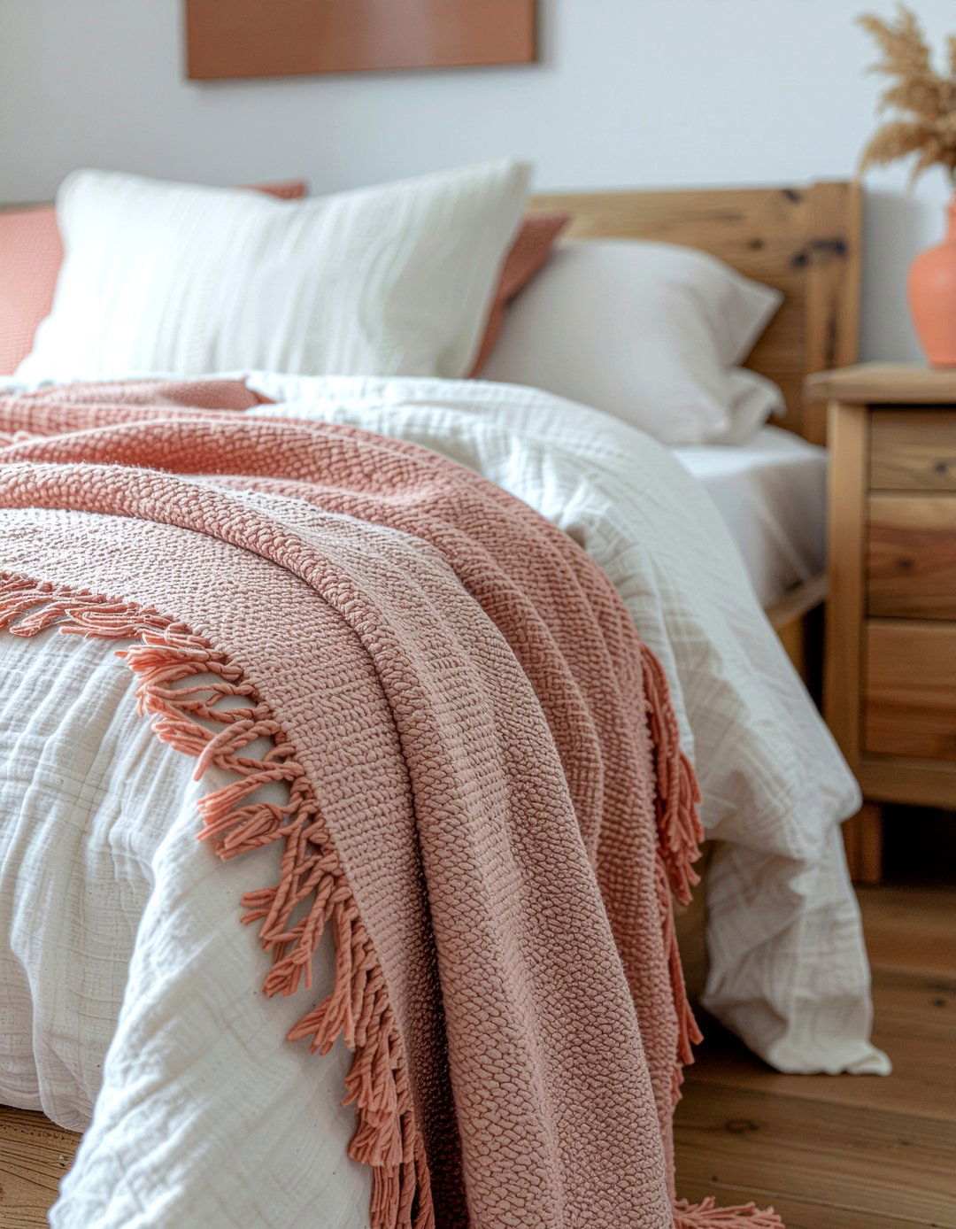 Terracotta fringe cotton blanket - 30 bedroom cotton blankets