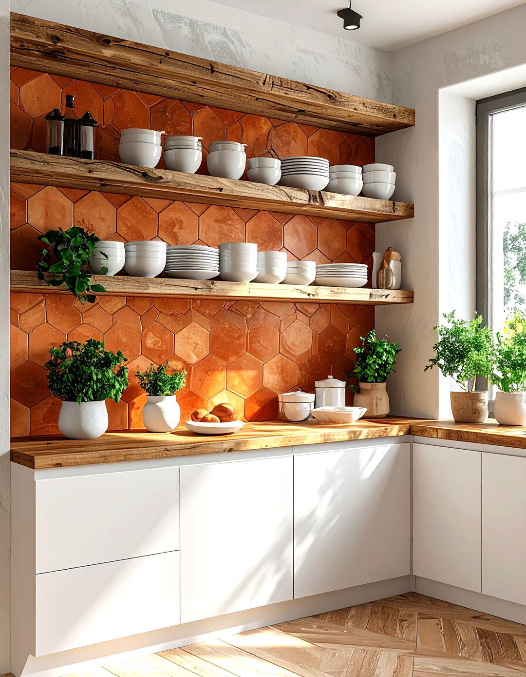 Terracotta hexagon backsplash - 30 hexagon tile kitchen backsplash ideas