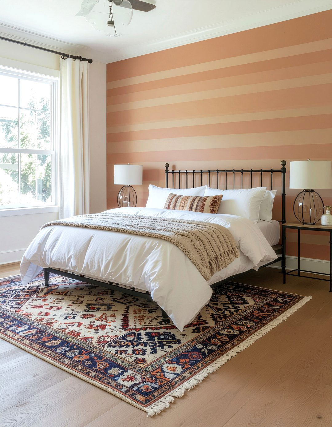 Terracotta horizontal stripe wallpaper - 30 bedroom striped wallpapers