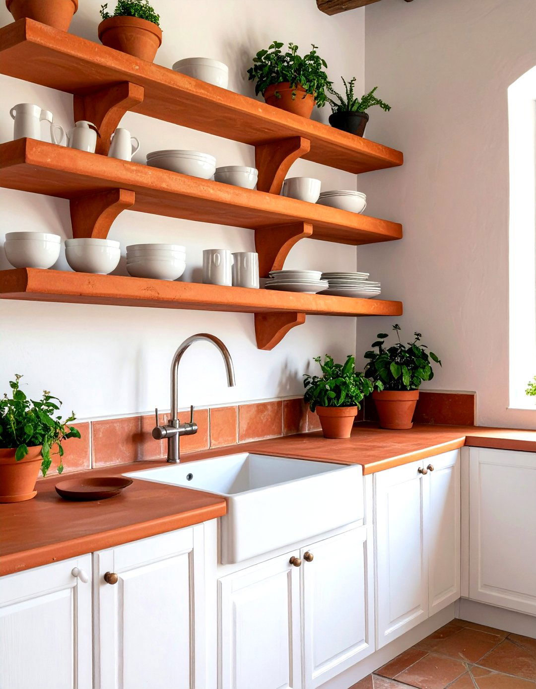 Terracotta kitchen open shelves - 30 terracotta kitchen ideas
