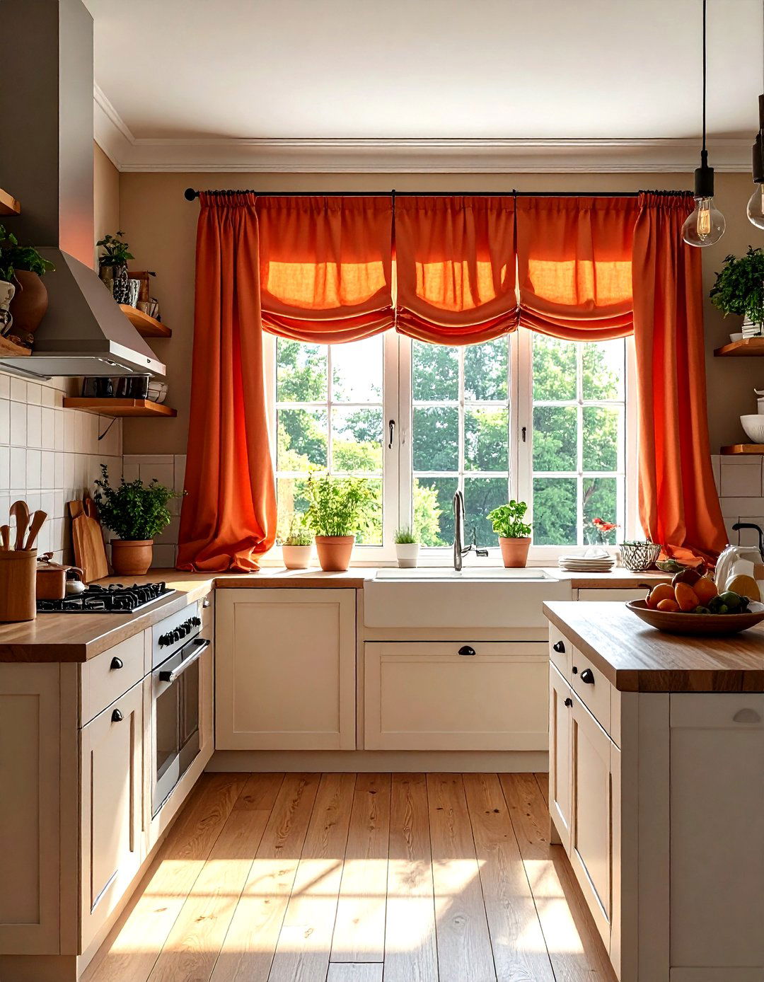 Terracotta kitchen window curtains - 30 terracotta kitchen ideas