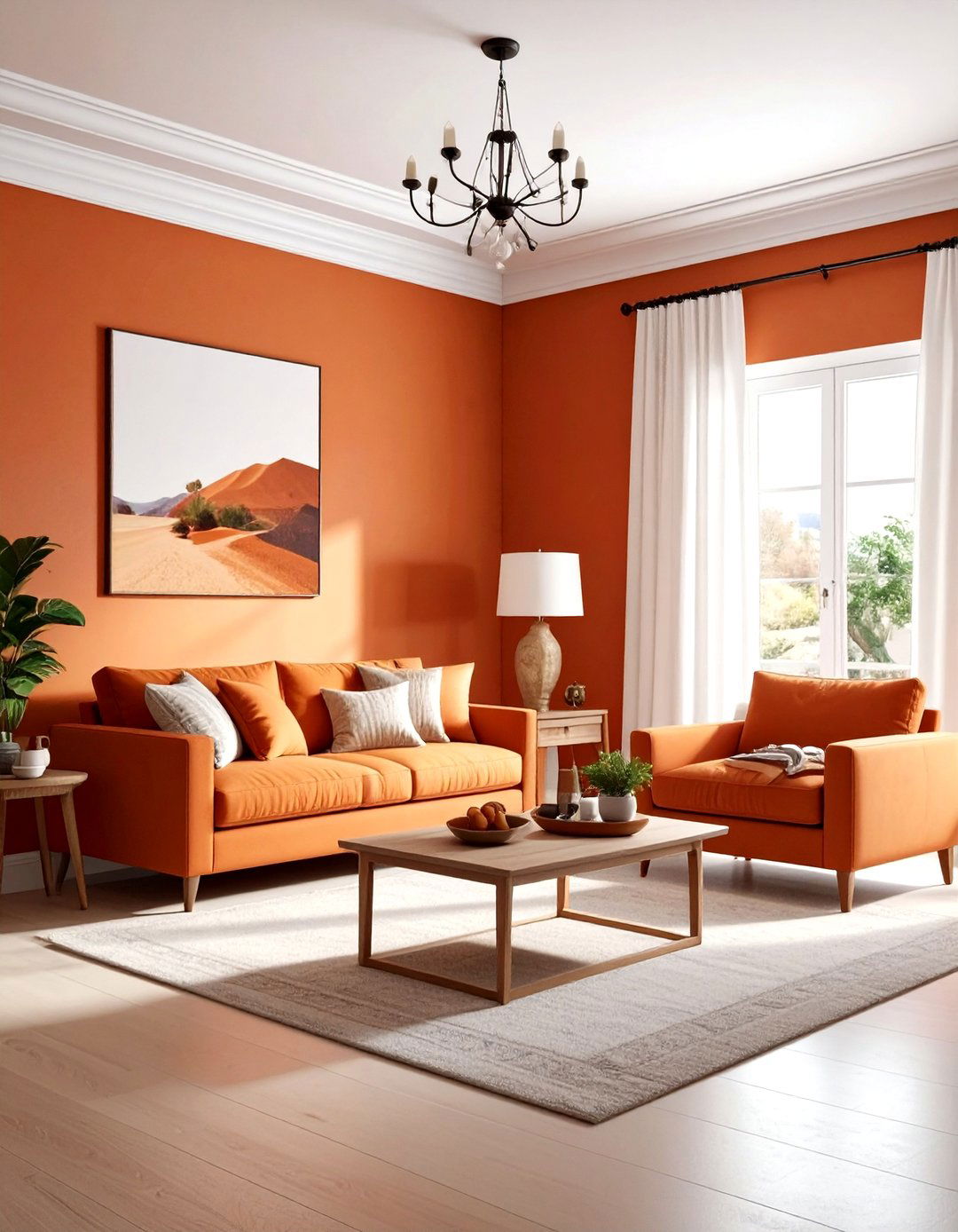 Terracotta orange living room walls - 30 orange and white living room ideas