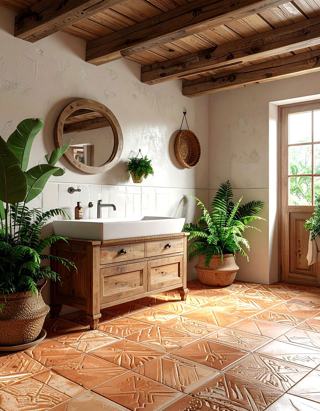 Terracotta patterned bathroom floor tile - 30 patterned tile bathroom ideas
