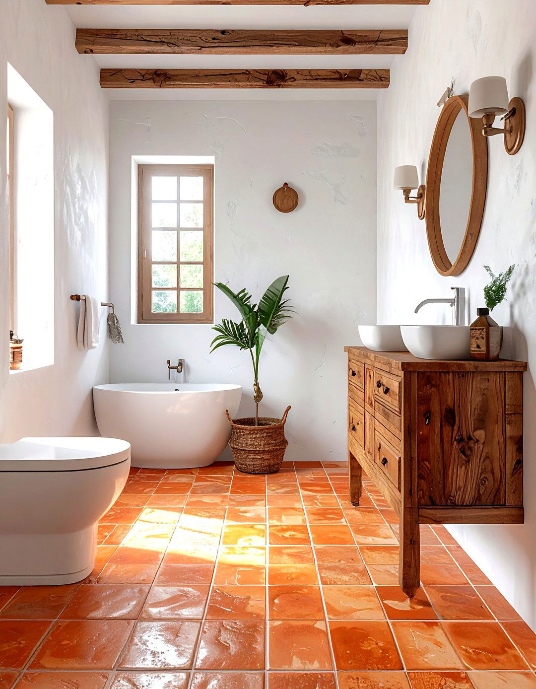 Terracotta penny tile bathroom - 30 penny tile bathroom ideas