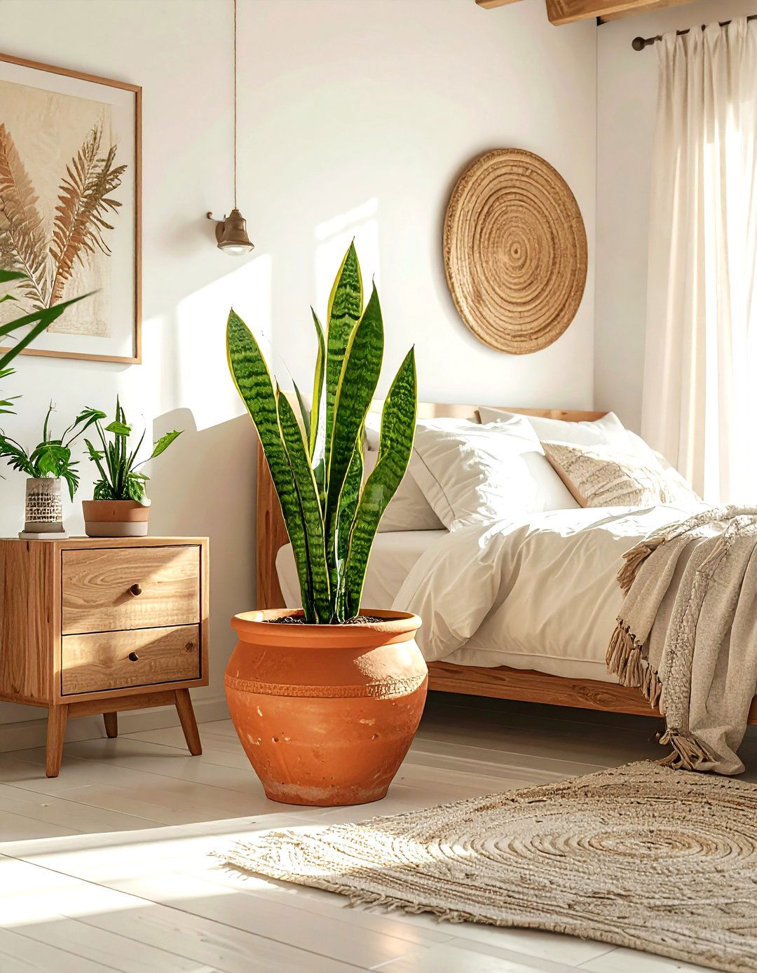 Terracotta planter - 30 bohemian cream bedroom ideas
