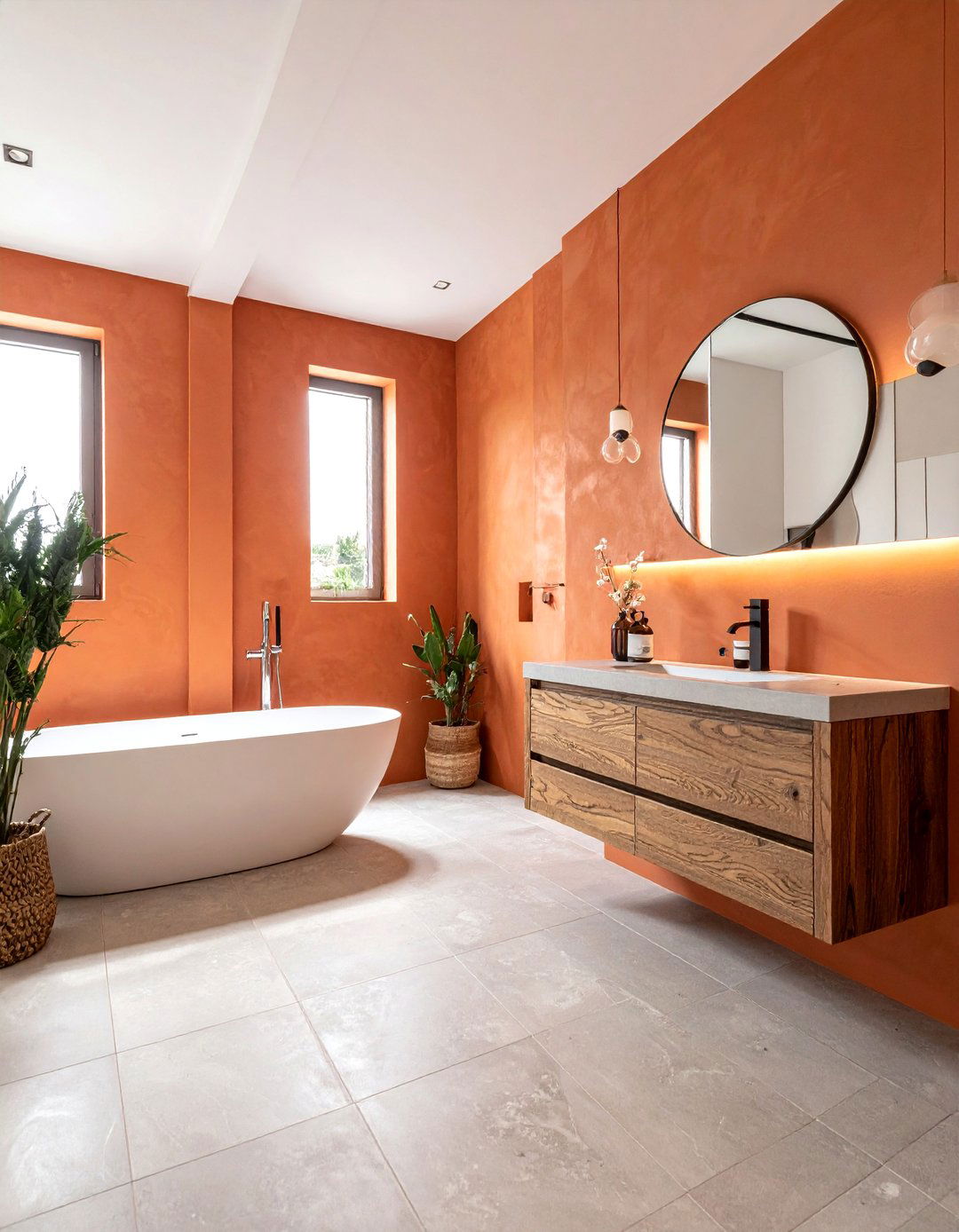 Terracotta plaster bathroom walls - 30 burnt orange bathroom ideas
