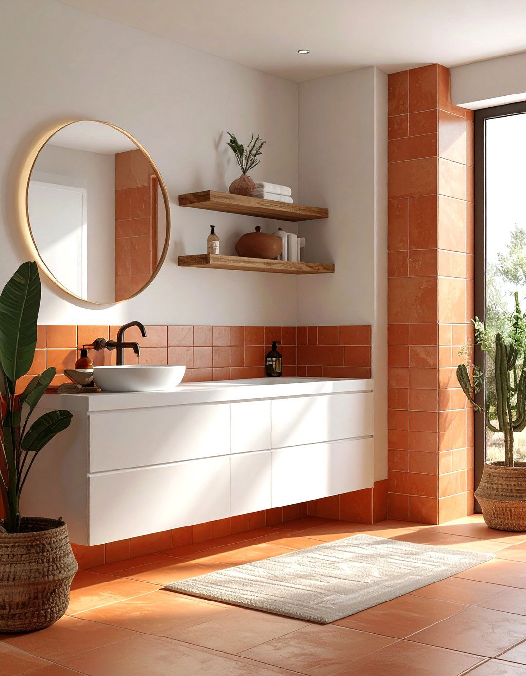 Terracotta stacked subway tile - 30 stacked subway tile bathroom ideas