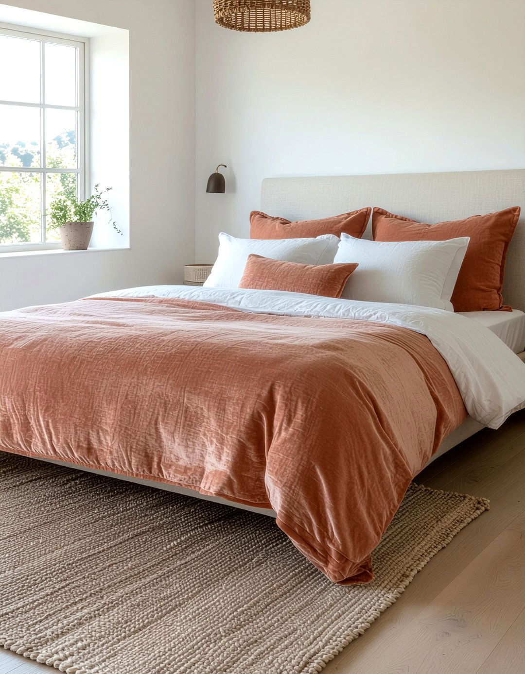 Terracotta velvet bedding - 30 bedroom velvet bedding ideas