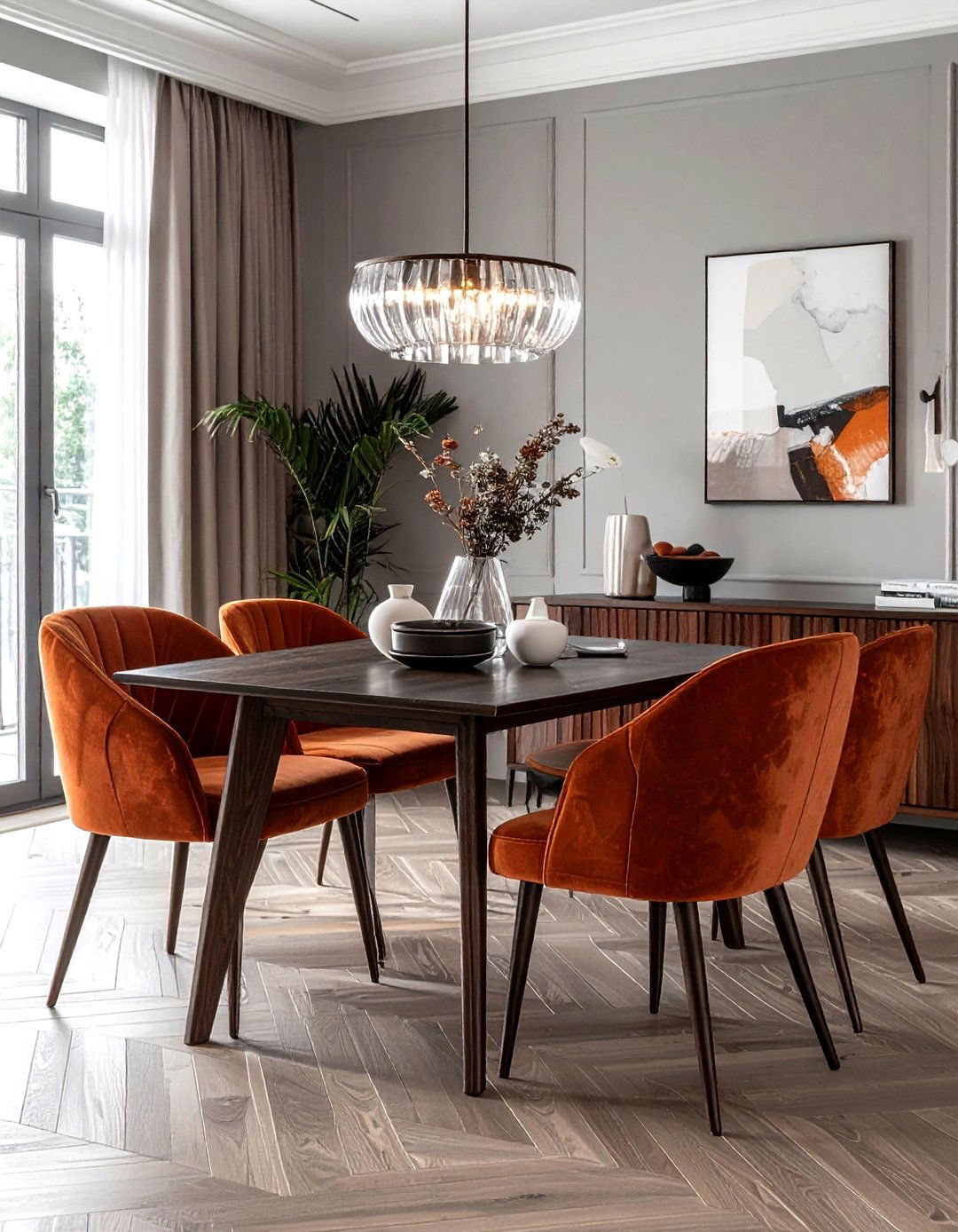 Terracotta velvet dining chairs - 30 terracotta dining room ideas