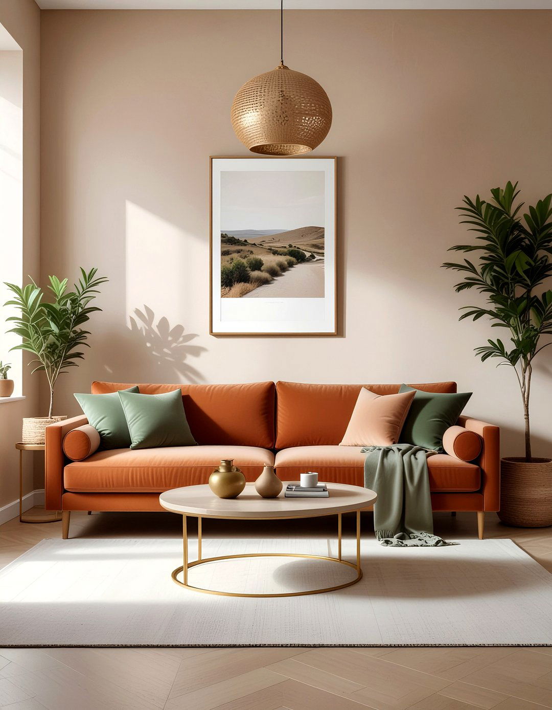 Terracotta velvet sofa - 30 velvet sofa living room ideas