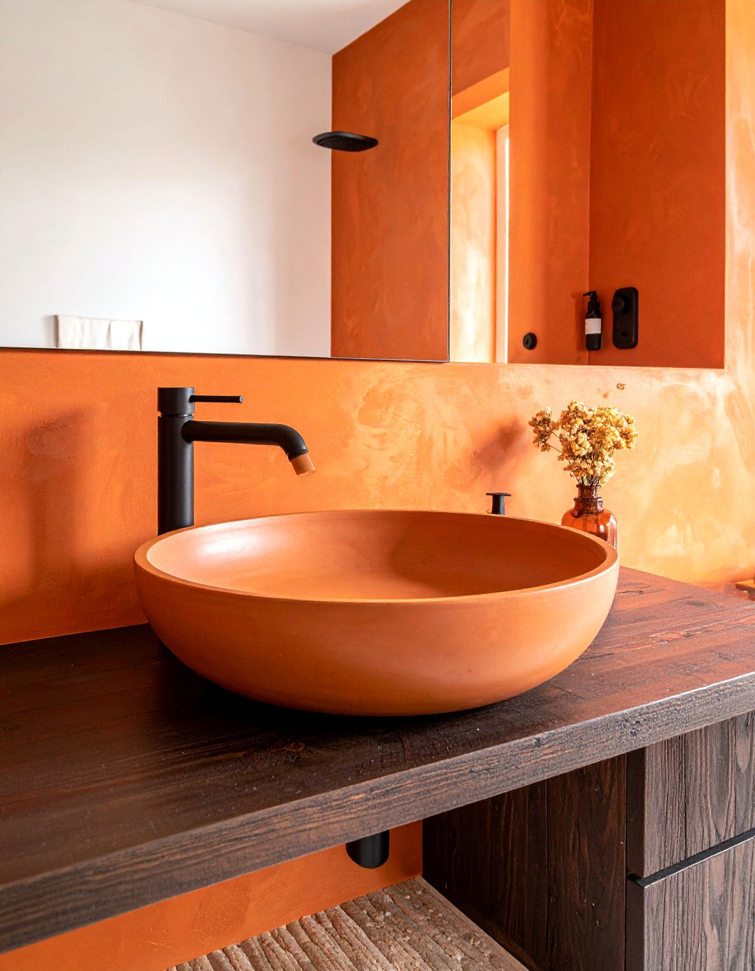 Terracotta vessel sink - 30 burnt orange bathroom ideas