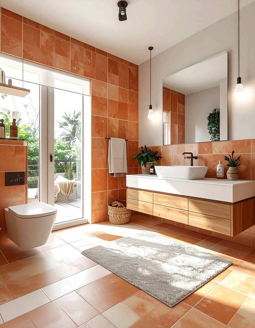 Terracotta wall tile bathroom - 30 Spanish tile bathroom ideas