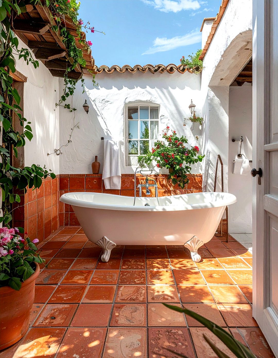 Terracotta zellige floor - 30 zellige tile bathroom ideas