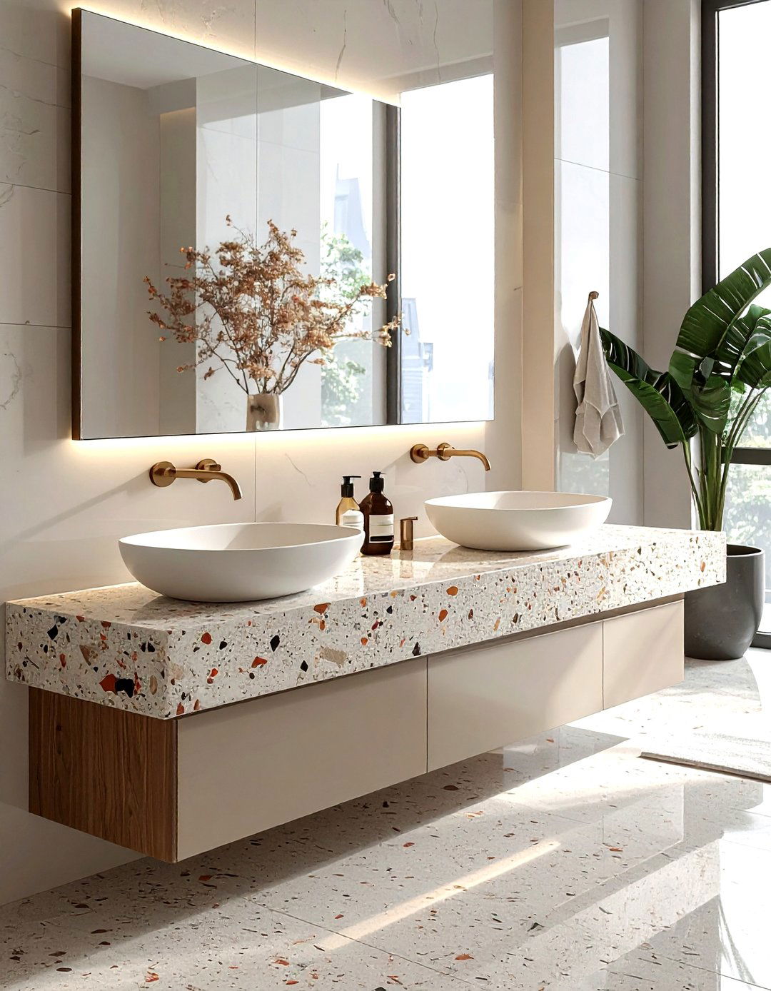Terrazzo Double Vanity - 30 terrazzo bathroom ideas