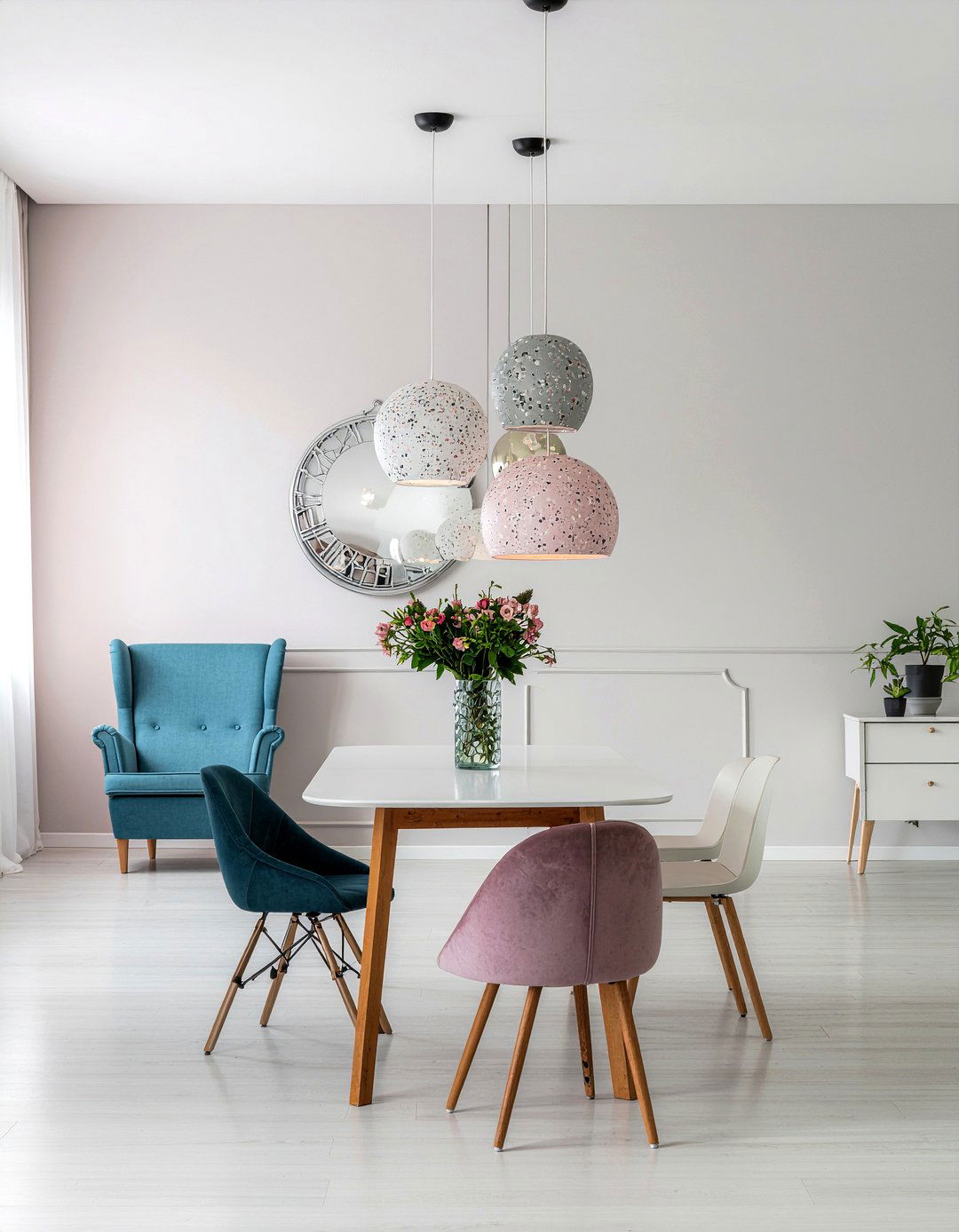 Terrazzo Finish Pendant Lights - 30 multiple pendant dining room ideas