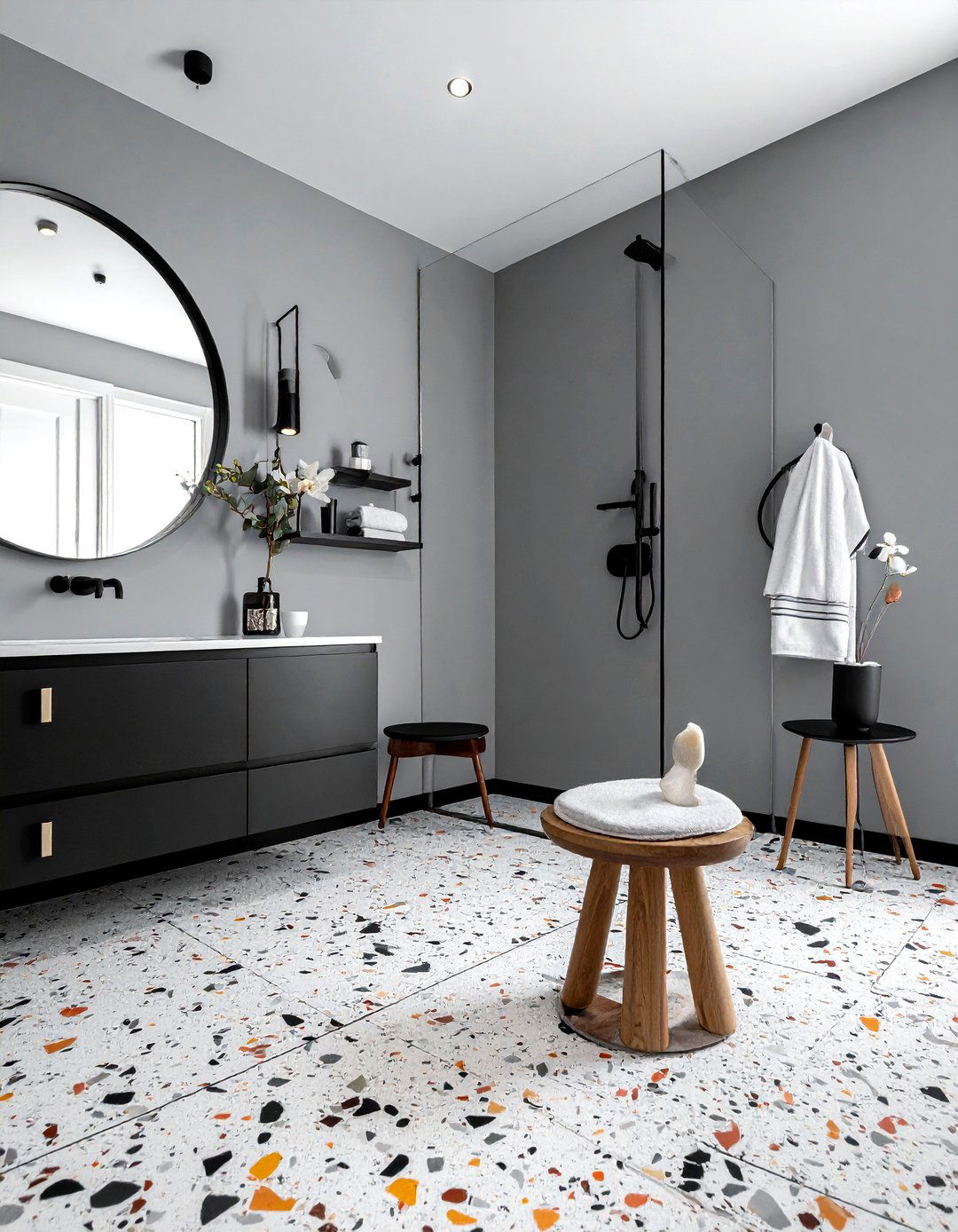 Terrazzo Tile Black Grout - 30 black grout bathroom ideas