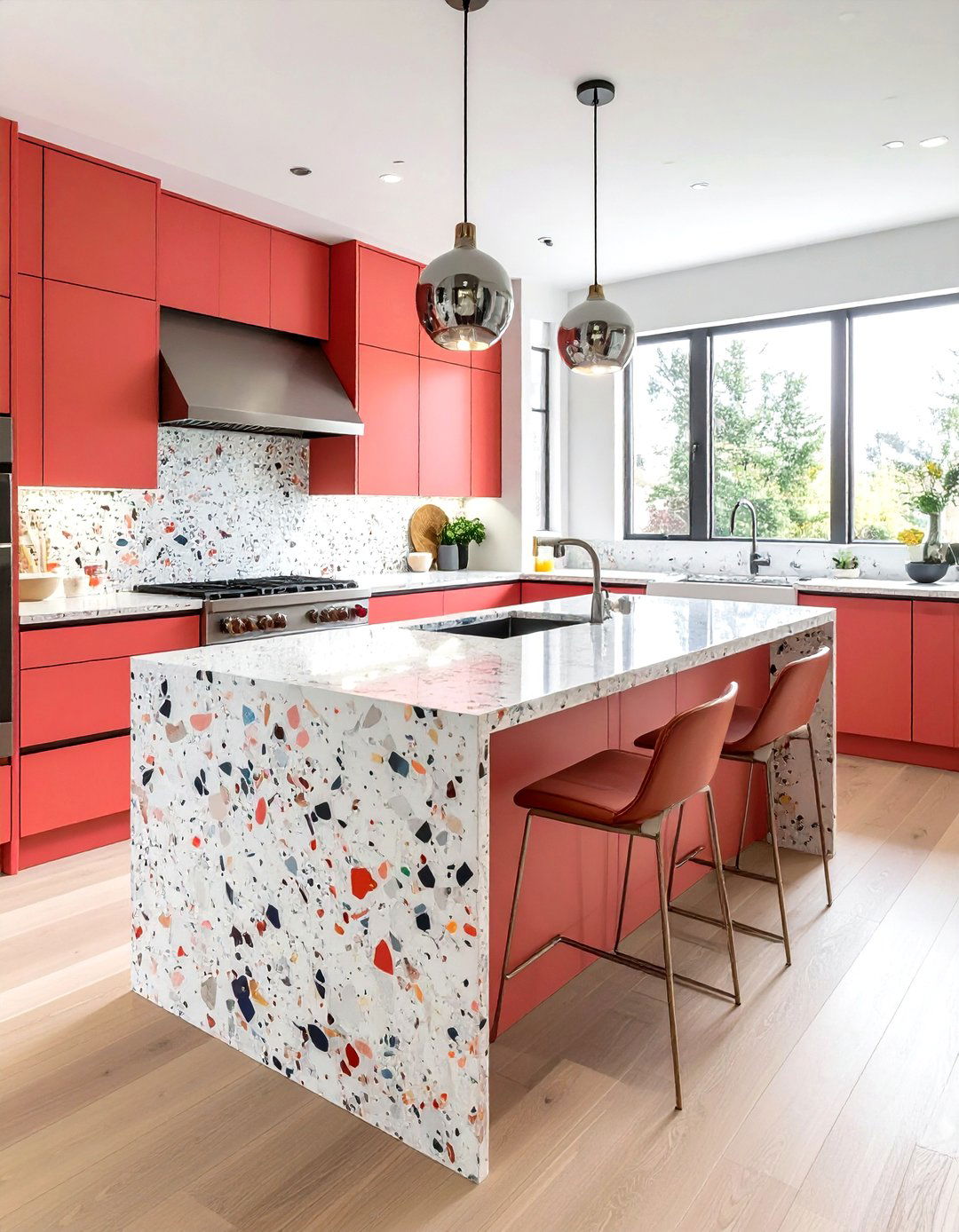 Terrazzo Waterfall Island - 30 waterfall kitchen island ideas