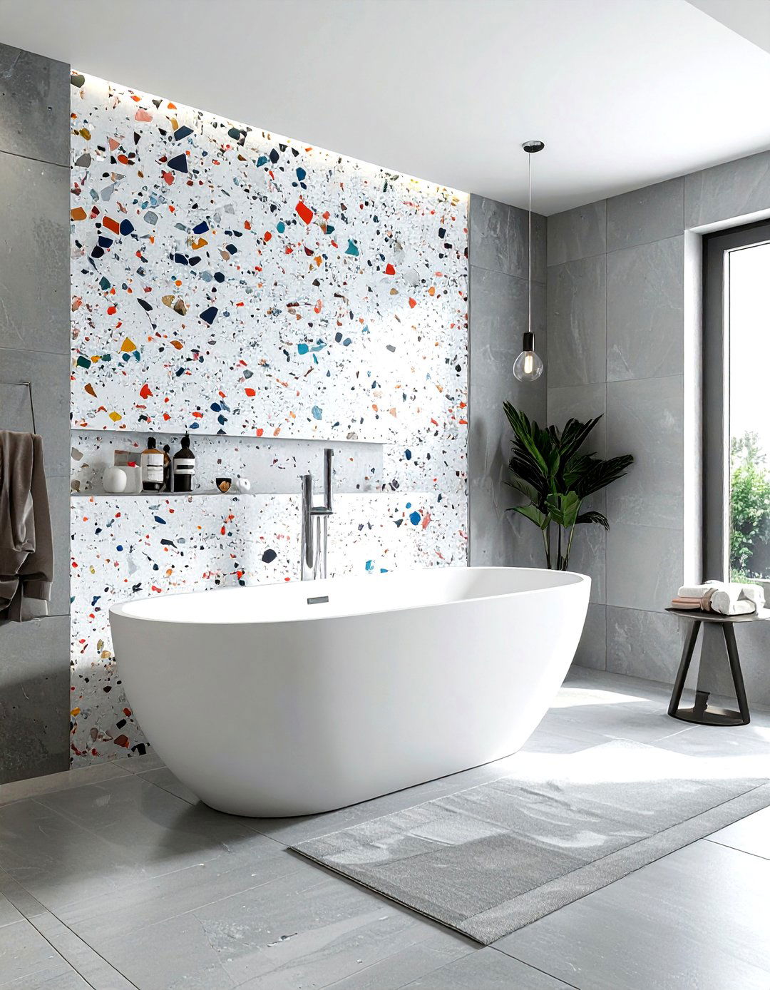 Terrazzo accent wall - 30 terrazzo tile bathroom ideas