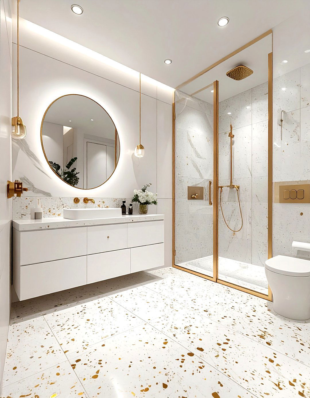 Terrazzo and brass bathroom - 30 terrazzo tile bathroom ideas