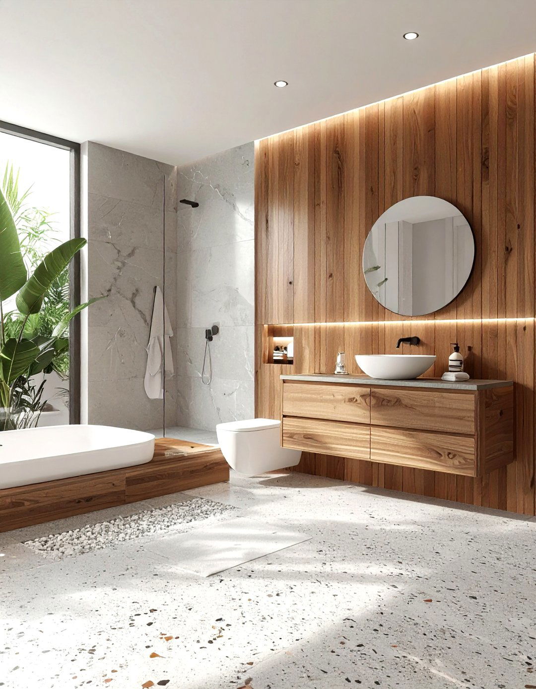 Terrazzo and wood bathroom - 30 terrazzo tile bathroom ideas