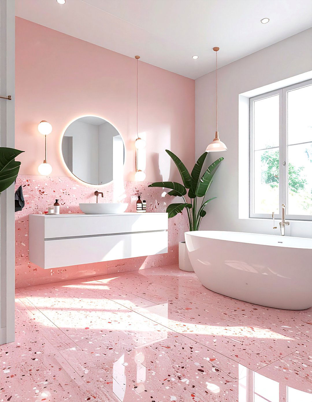 Terrazzo blush bathroom - 30 blush and white bathroom ideas
