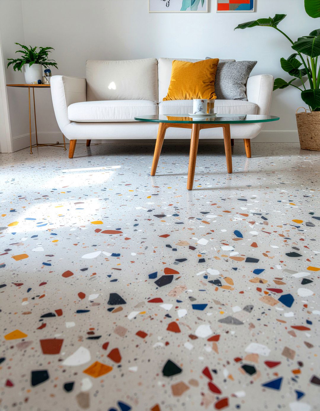 Terrazzo concrete flooring - 30 concrete living room ideas