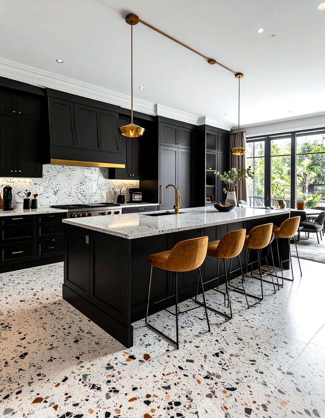 Terrazzo floor black cabinets - 30 terrazzo floor kitchen ideas