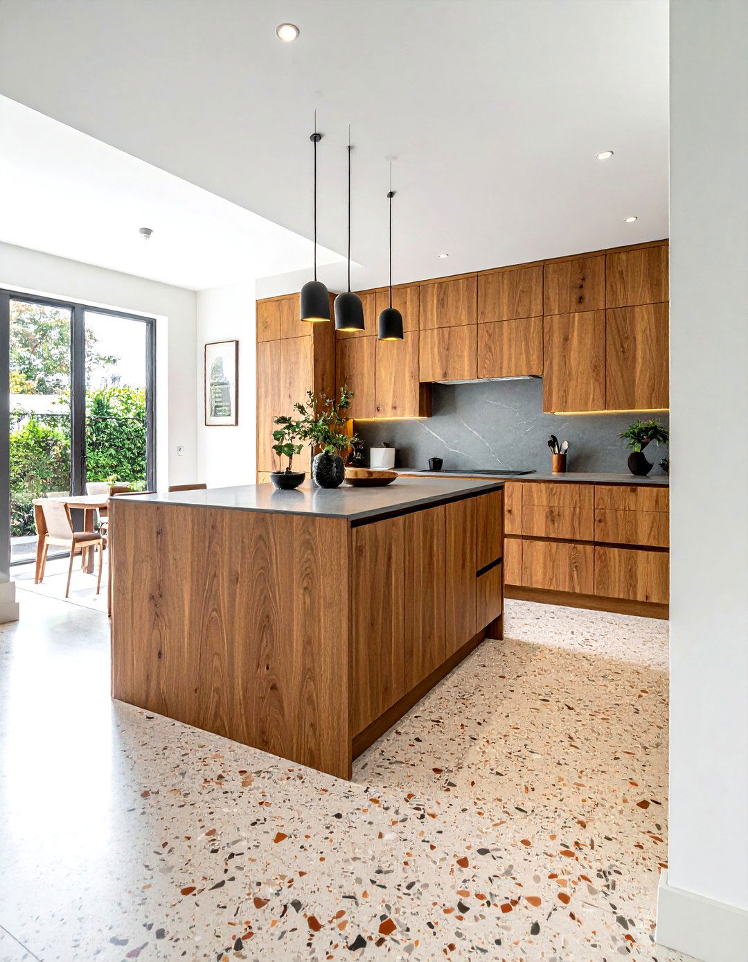 Terrazzo floor wood cabinets - 30 terrazzo floor kitchen ideas