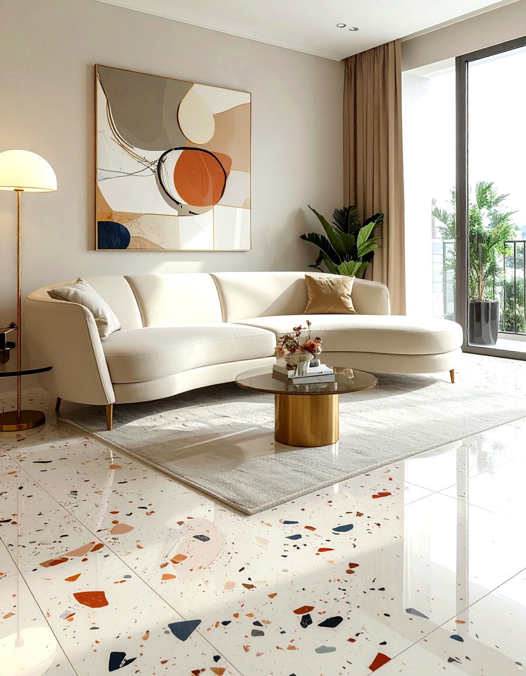 Terrazzo living room floor - 30 living room tile ideas