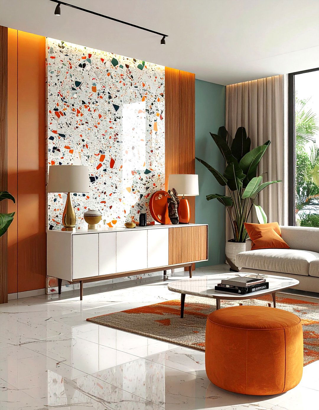 Terrazzo living room wall - 30 living room backsplash ideas