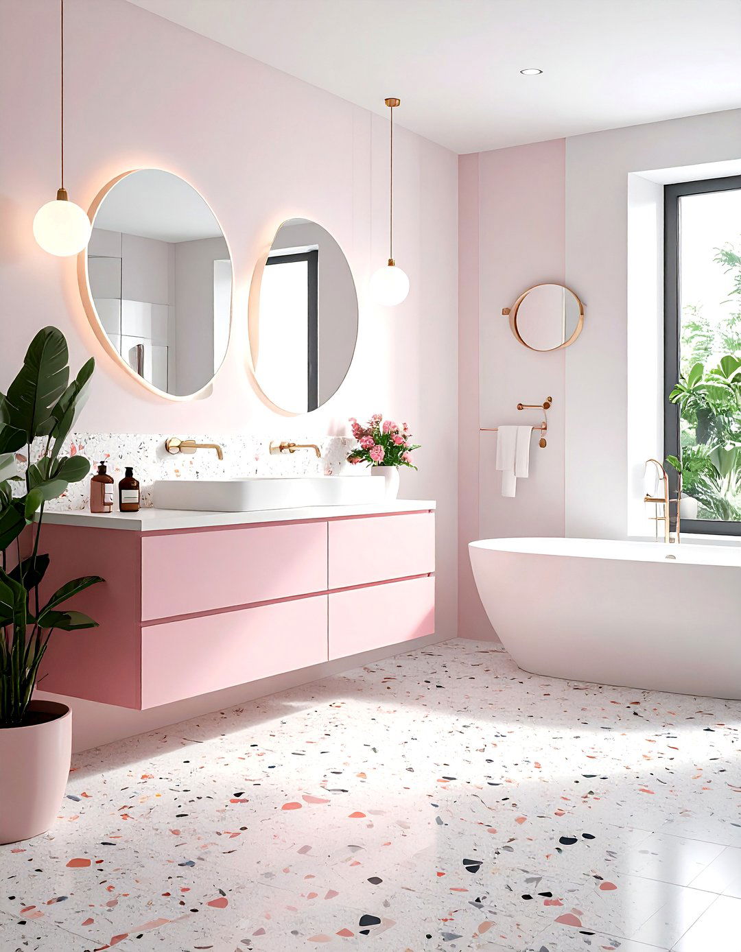 Terrazzo pattern oversized tile bathroom - 30 oversized tile bathroom ideas