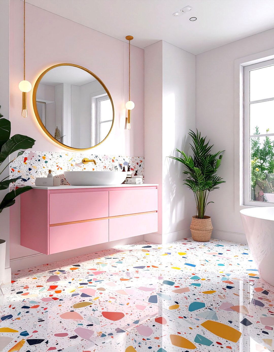 Terrazzo patterned bathroom floor tile - 30 patterned tile bathroom ideas