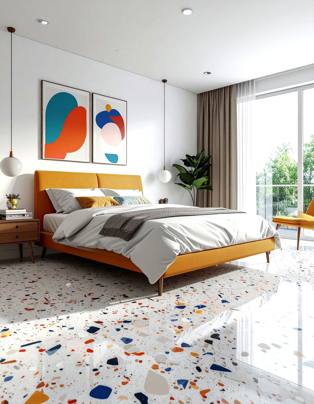 Terrazzo stone floor - 30 bedroom floor design ideas
