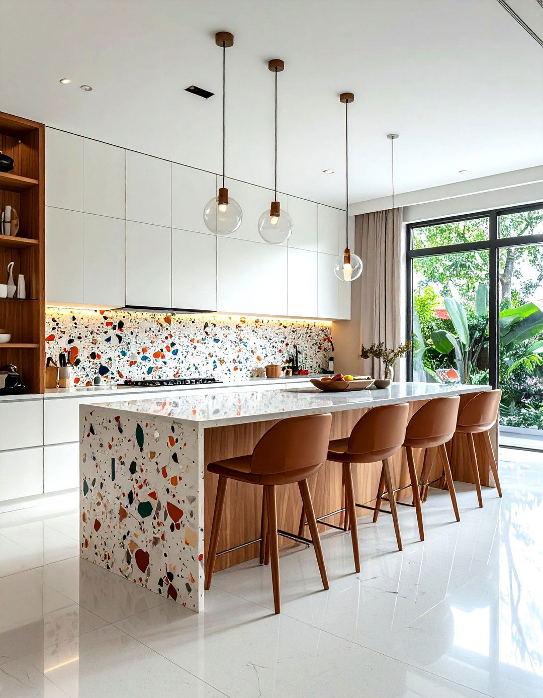 Terrazzo stone kitchen wall - 30 kitchen stone wall ideas