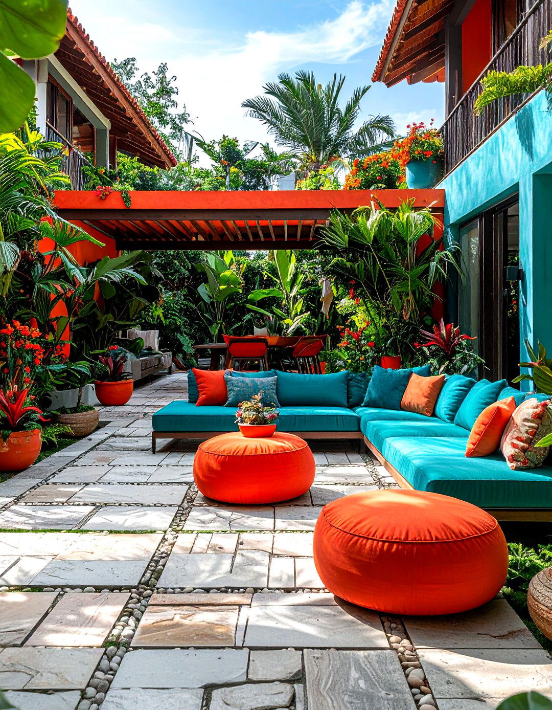 Tertiary Red Orange And Blue Green Patio - 30 decor color theory ideas