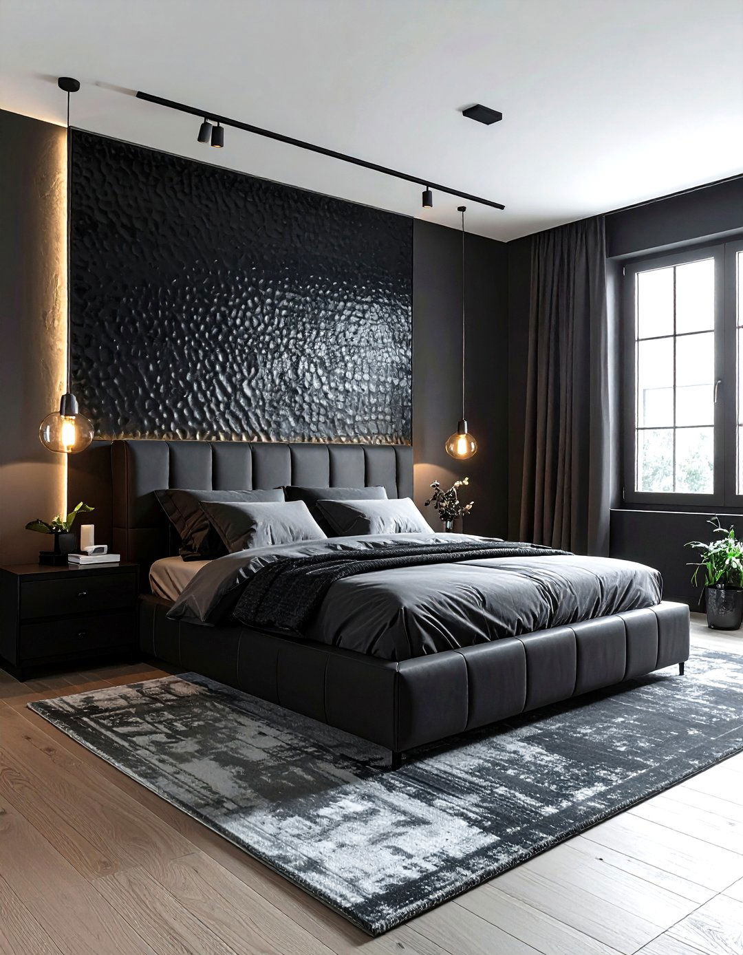 Textured Black Wallpaper - 30 industrial black bedroom ideas