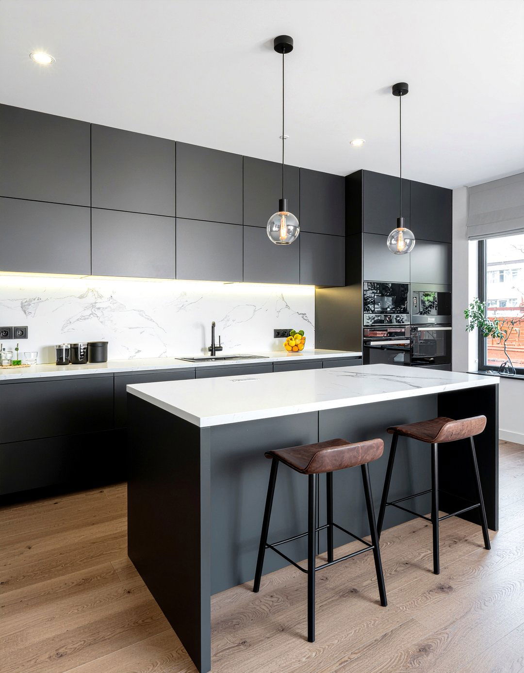 Textured Black Walls - 30 all black kitchen ideas
