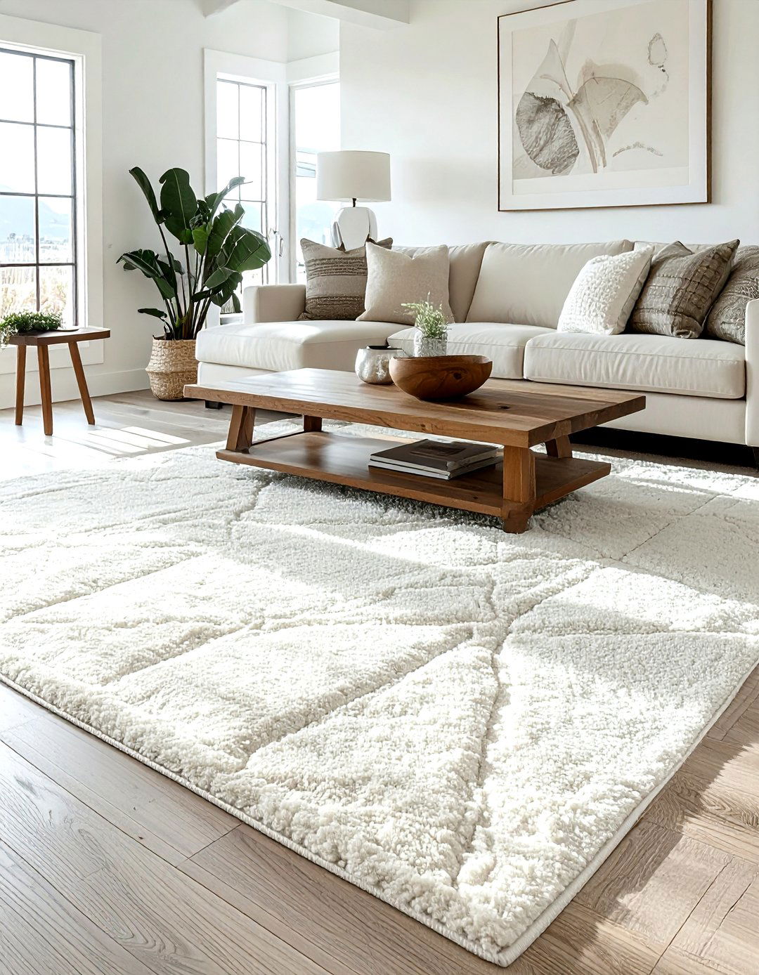 Textured Cream Area Rug Living Room - 30 modern farmhouse decor ideas