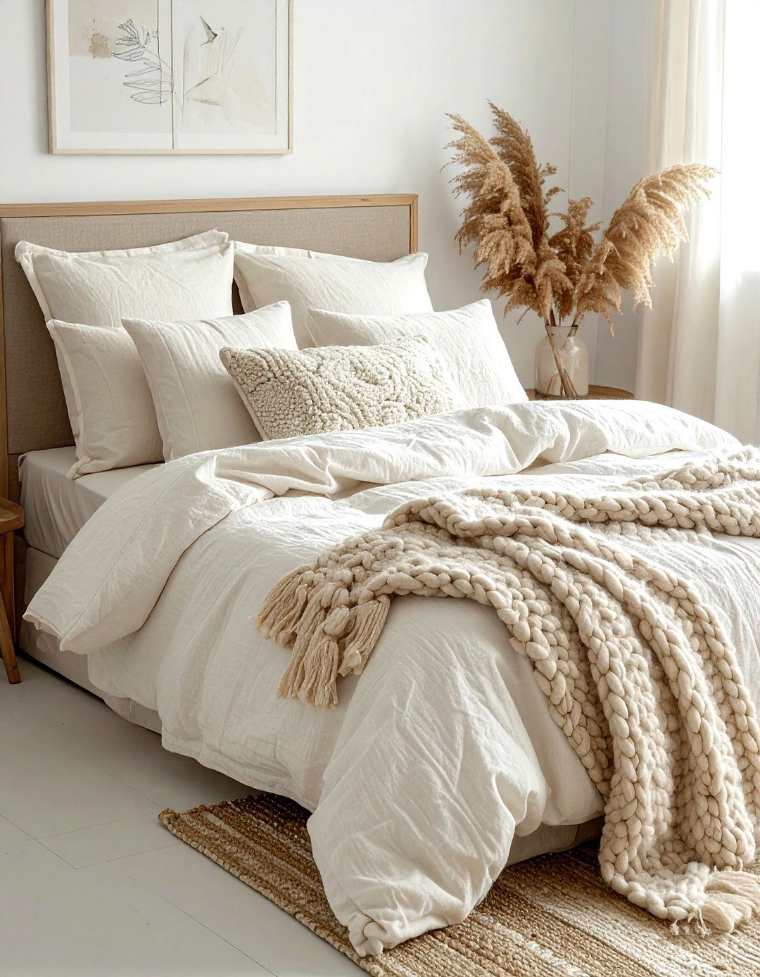 Textured Cream Bedding - 30 scandinavian cream bedroom ideas