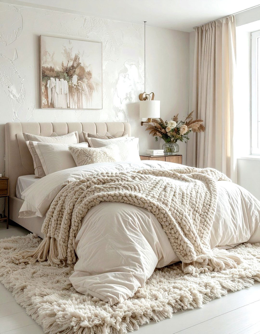 Textured Cream Bedroom - 30 farmhouse cream bedroom ideas