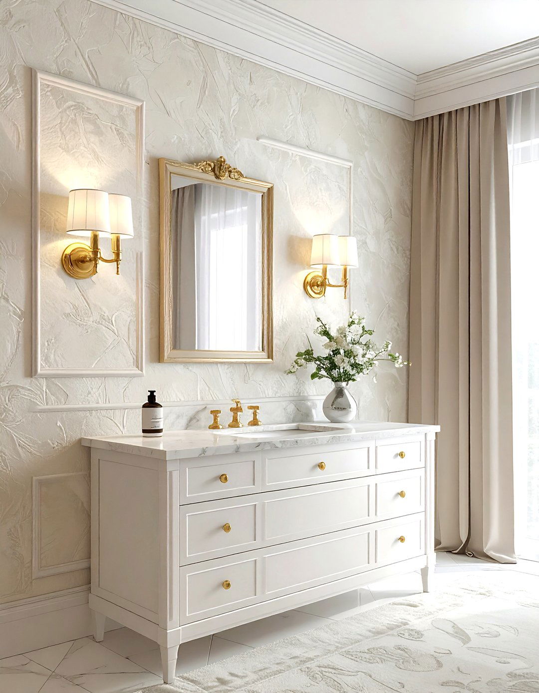 Textured Cream Wallpaper - 30 cream and white bathroom ideas