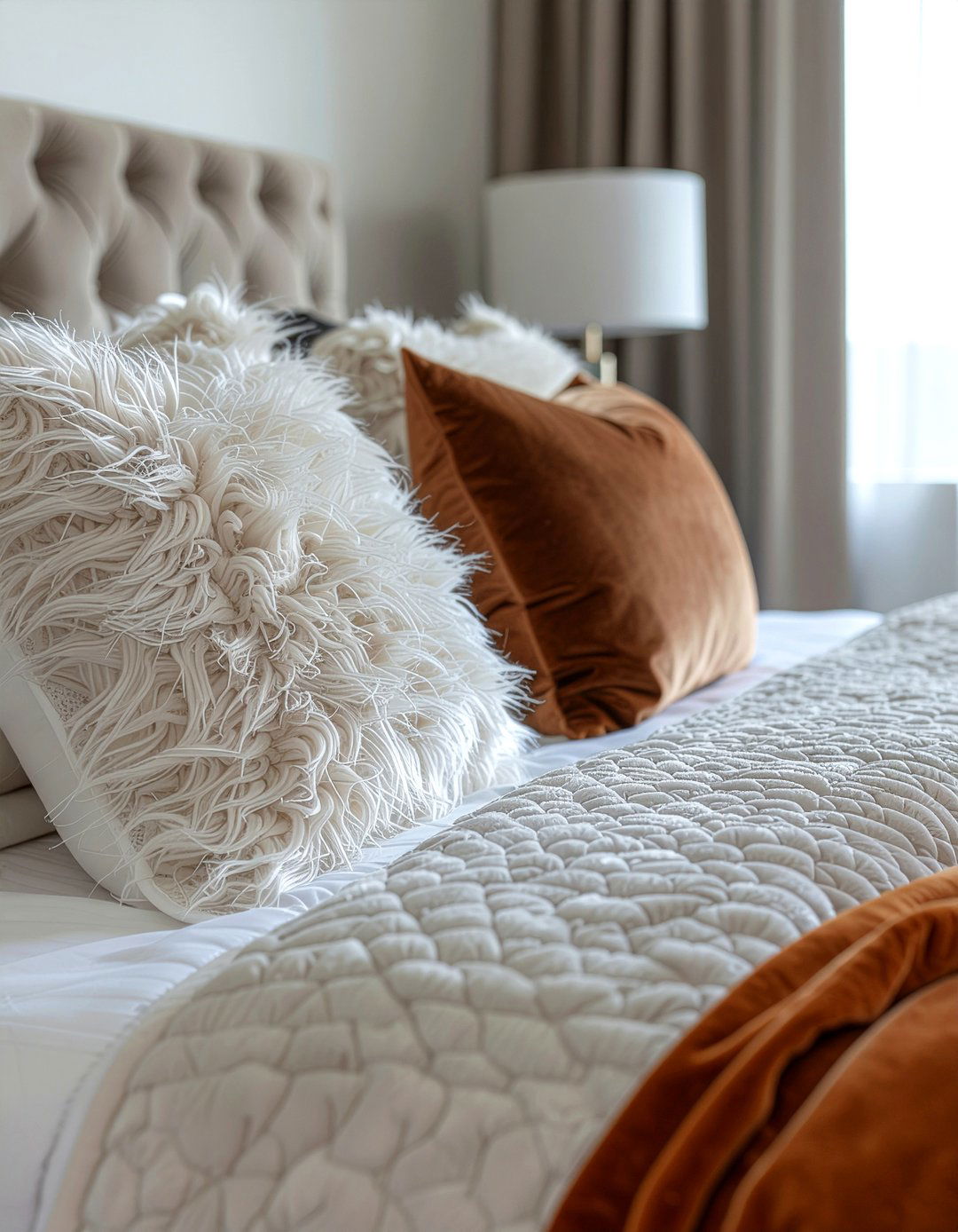 Textured Faux Fur Bedroom Pillows - 30 faux fur bedroom ideas