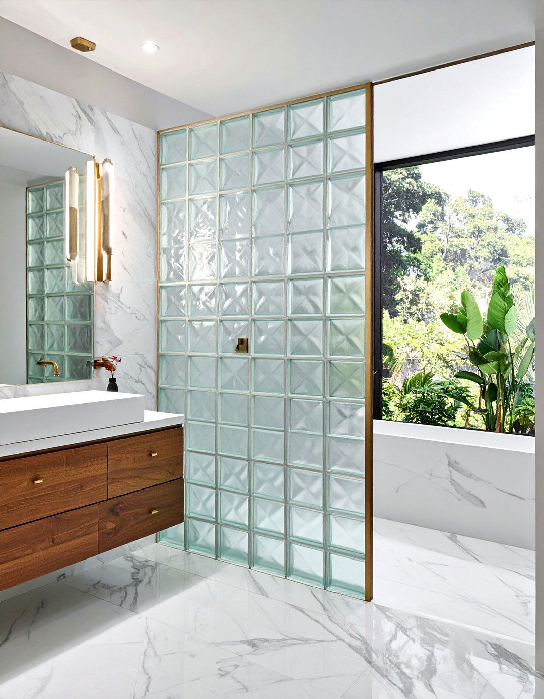 Textured Glass Block Privacy Screen - 30 glass block bathroom ideas