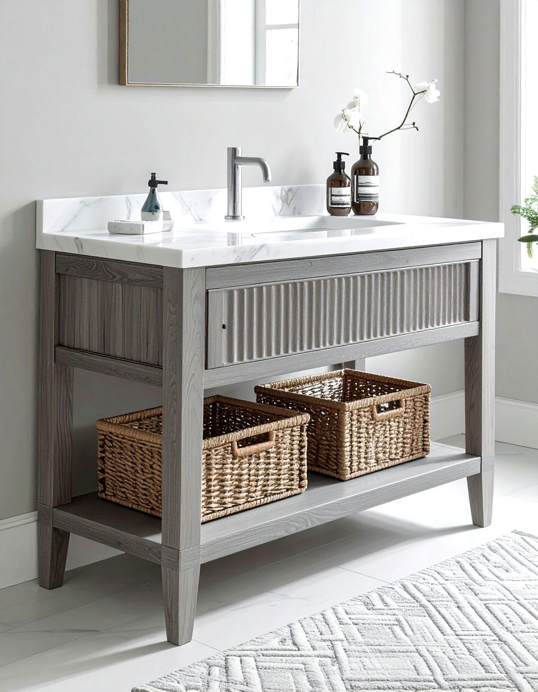 Textured Grey Bathroom Console - 30 grey bathroom furniture ideas