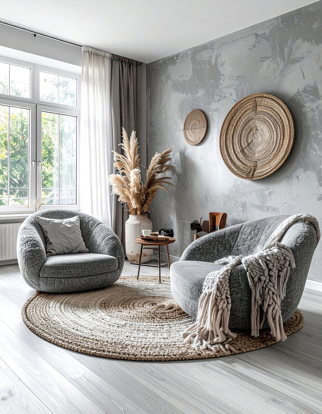 Textured Grey Boho Living Room - 30 bohemian grey living room ideas