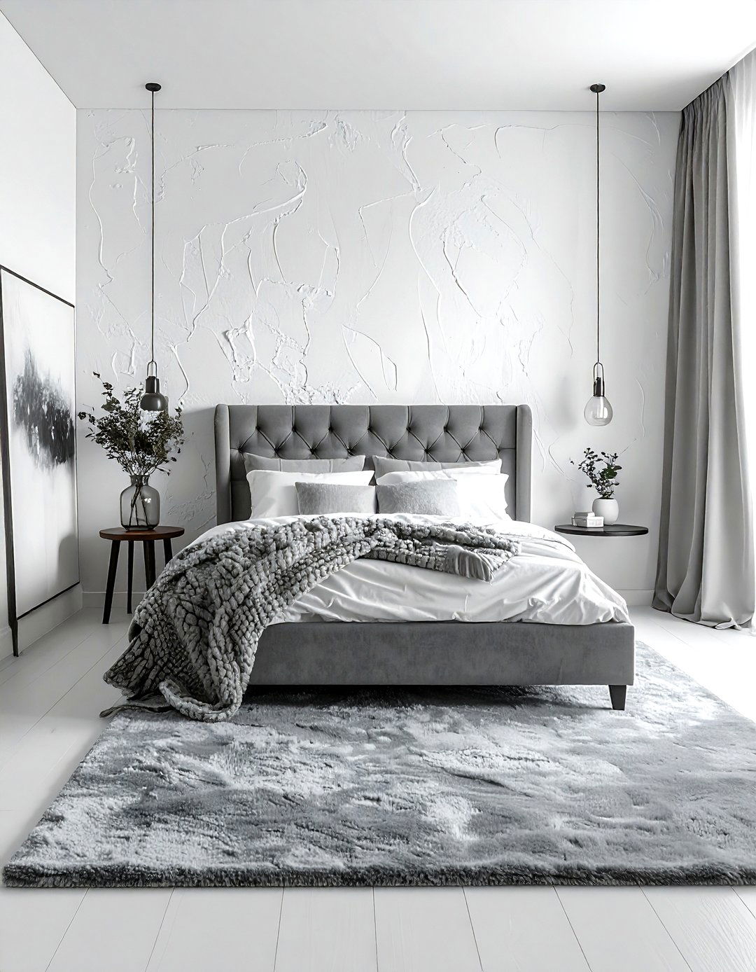 Textured Grey White Bedroom - 30 grey and white bedroom ideas