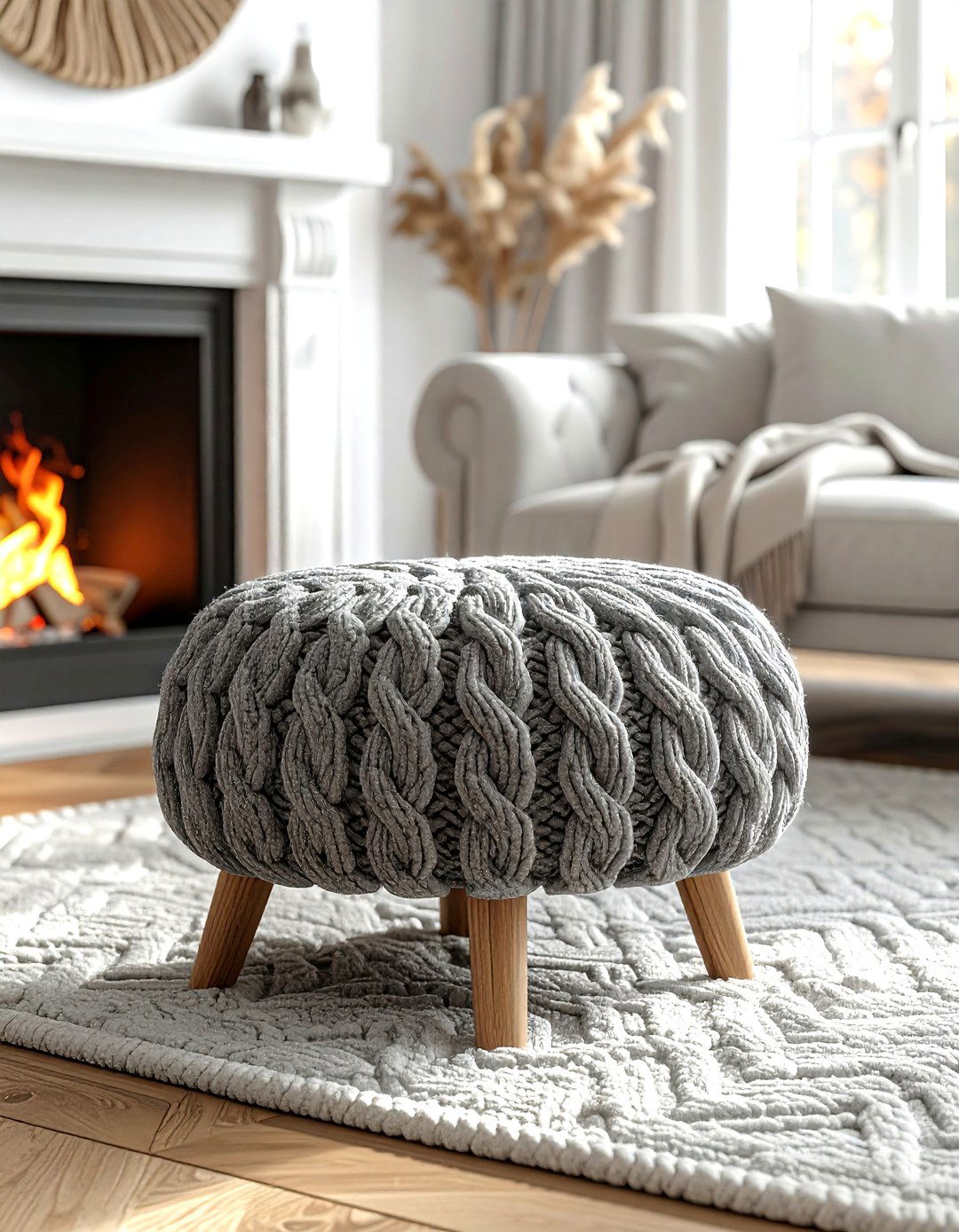 Textured Knit Ottoman - 30 living room ottomans